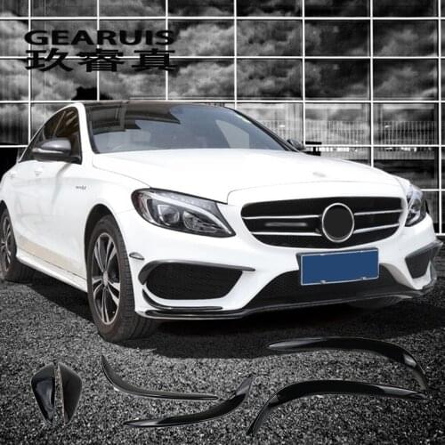 Car styling fog lamp grille slats auto Black fog lights cover Sticker decoration Trim for Mercedes Benz C Class W205 Accessories