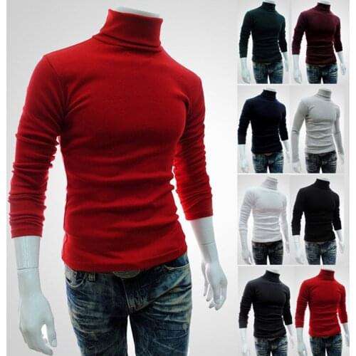 New Autumn Spring Mens Sweater Mens Turtleneck Solid Color Pullovers Men Clothing Slim Fit Male Knitted Sweaters pull homme