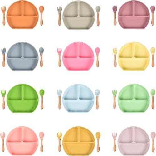 TYRY.HU Baby Silicone Feeding Plate Baby Bowl Waterproof BPA Free Food Grade Silicone Portable Tableware With Straw For Children