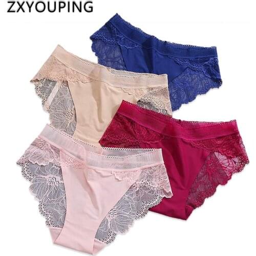 Hot Women Panties Lace Underwear Breathable Sexy Briefs Seamless Panties Soft Ice Silk Underwear Mid Rise Ropa Interior Femenina