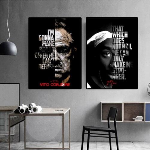 Tupac Shakur Godfather Figure Portrait Motivational Posters Prints Modern Wall Art Canvas Painting Wall Pictures for Living Room