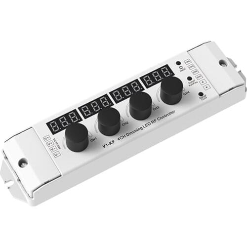 V1-KF 12V-24V Knob 4 Channel Led Strip Dimmer RF Controller Dim 4A/CH 250/500/2000/8000Hz Selectable PWM Frequency Without Flash
