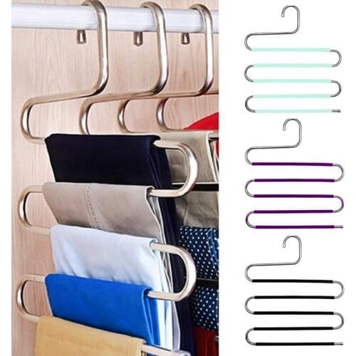 5 Layers S Shape Clothes Hangers Pants Storage Hangers Cloth Rack Multilayer Storage Closet Organizer Clothing Hangers Wholesale