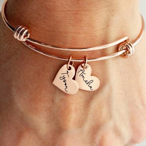 Womens Personalized Stainless Steel Bracelets Custom Nameplate Pendant Bangle Can Be Engraved With Names, Ladies Charm Jewelry