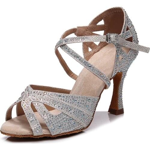 Woman Rhinestone Latin Ballroom Dance Shoes Girls Glitter Waltz Salsa Shoes for Dancing Kids Soft Bottom Latino Shoes for Kids