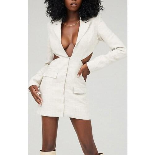 2021 Sexy New Arrival Women Mini Blazer Dress Elegant Long Sleeve Collar Backless Cut Out Bodycon Celebrity Evening Party Dress