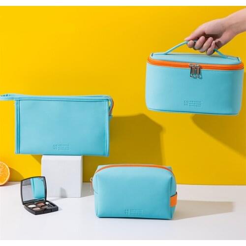 1Pcs Candy Color PU Women Cosmetic Storage Bags High Capacity Make Up Bag Zipper Travel Organizer Makeup Bag Waterproof Wash Bag