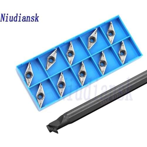 10pcs Carbide Inserts VCGT1604 CNC Lathe Tools +1pc S25S-SVZCR16 Internal Turning Tool Holder S25S-SVZCL16 Arbor Lathe Tool Suit