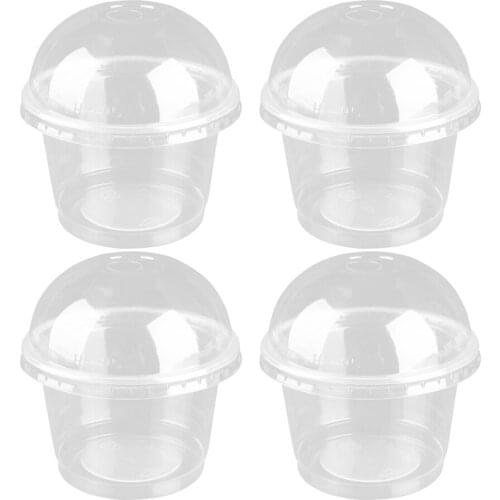25pcs 250ml Disposable Salad Cup Transparent Dessert Bowl Container with Lid for Bar Cafe Home (Dome Lid with Hole)