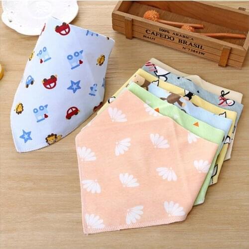 3/5pcs Baby Bibs Triangle Cotton Bibs Cartoon Print Saliva Towel Baby Boys Girls Feeding Apron Cotton Bandana Bibs Random