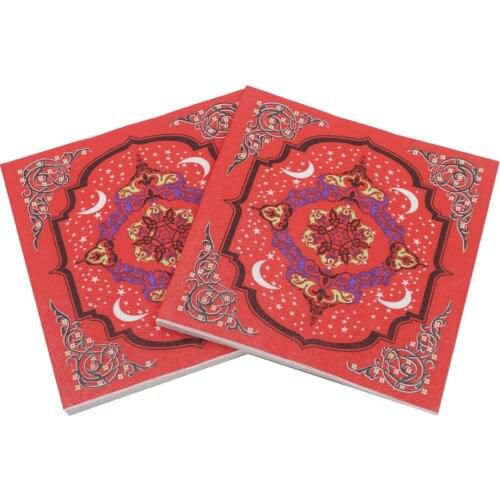 20pcs/ lot Napkin paper red color Muslim Ramadan Color Printed Islam Arab Eid al-Fitr Paper Towel Decoration