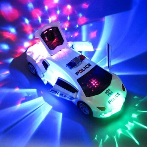 360 Degree Rotatable Electric Police Car Model Toy with Light Music Kid Gift