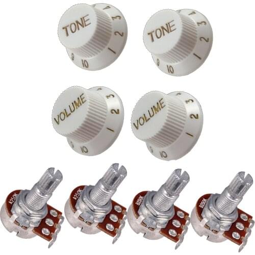 8 pcs Guitar Control Knobs A250K B250K Electric Bass Guitar Potentiometers Audio Tone Switch Pots with 4 Pcs White Knob