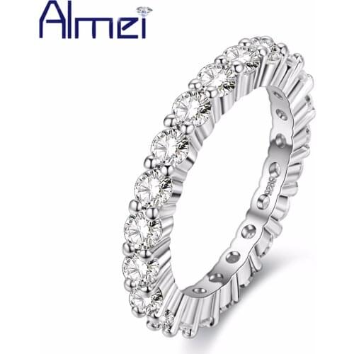 Almei Womens Ring Silver Crystal Wedding Band Jewelry Fashion Cubic Zircon Cubic Zirconia Stones Anillos de plata Y041