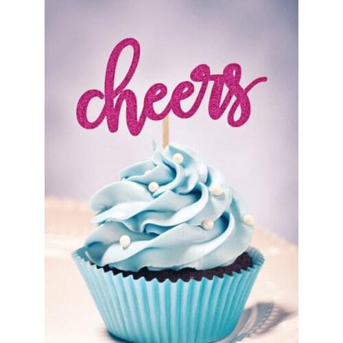 Glitter CHEERS Cupcake Toppers --Bridal Shower / Bachelorette Decorations / Wedding Cake Topper