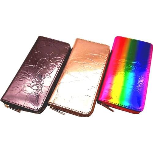 KANDRA Shiny PU Laser Wallet Female Purse Luxury Brand Designer Zip Phone Bag Clutch Wallets Card Holder Holographic Bag 2020