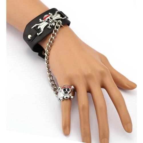 ONE PIECE Leather Bracelet Luffy Link Charm Bracelets Cosplay Punk Bangle Men Women Jewelry YS11944