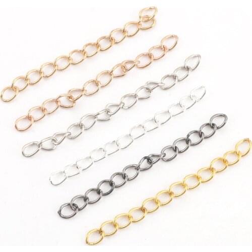 100Pcs 50mm Silver Color Necklace Extension Chain Bulk Bracelet Extended Chains Tail Extender for DIY Jewelry Making Findings