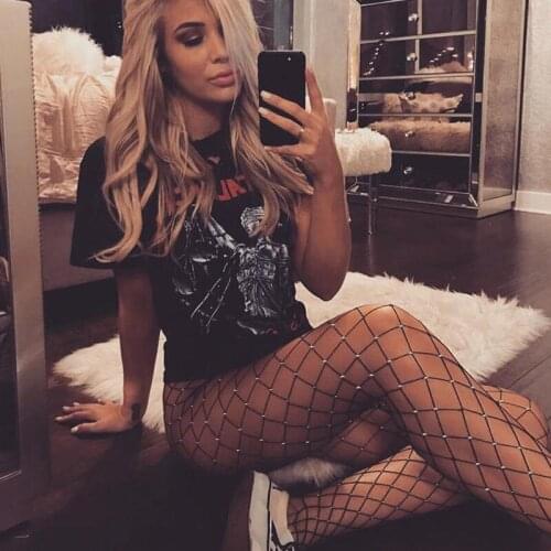 Women Sexy Crystal Rhinestone Fishnet Elastic Stockings Big Fish Net Tights Pantyhose Ladies Female Exotic Summer New Hot 2019
