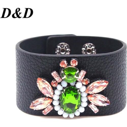 D&D New Embroidery Crystal Golden bee Leather Bracelet & Bangles for women Fashion Bracelet wholesale