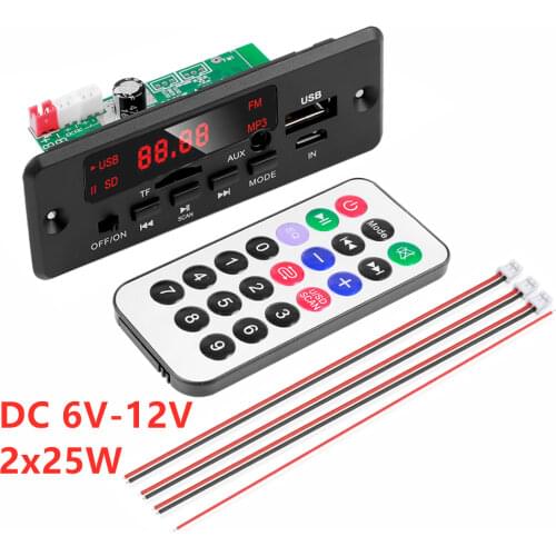 DC 12V MP3 Player Decoder Board Bluetooth 5.0 Car FM Radio Module Support Handsfree TF USB AUX Recorders with 2*25W Amplifier