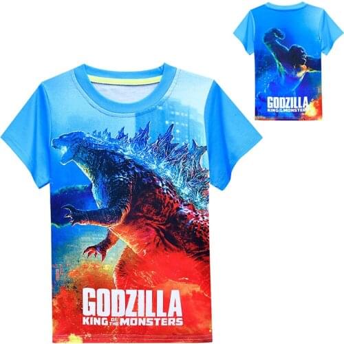 Godzilla Vs King Kong Kids Basic Crew Neck Short Sleeve Printed Top Tee Boys and Girls 3D Printed T-Shirt Blue Summer