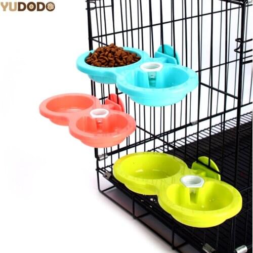 2 Sizes Pet Cage Hanging Bowl For Dog Puppy Cat Automatic Water Drinking Feeder Dual Use Dogs Double Bowls Blue/Pink/Green