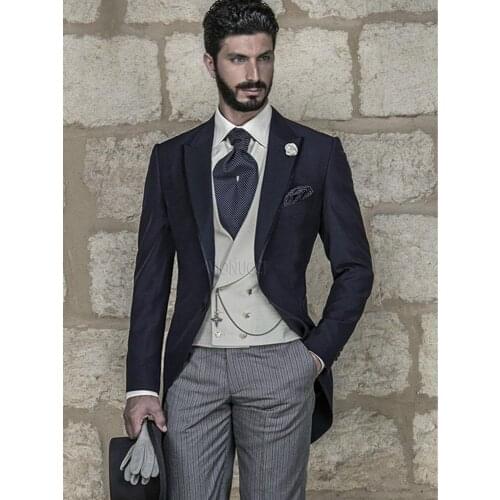 Handsome Mens Work Business Suits Slim Fits Groom Tuxedos Evening Dress Toast Clothes (Jacket+Pants+Vest+Tie) NO:059