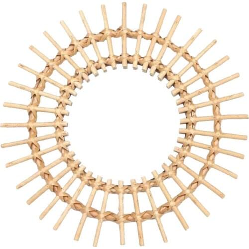 Rattan Round Makeup Mirror Innovative Art Decoration Dressing Bathroom Wall Hanging Mirrors Crafts