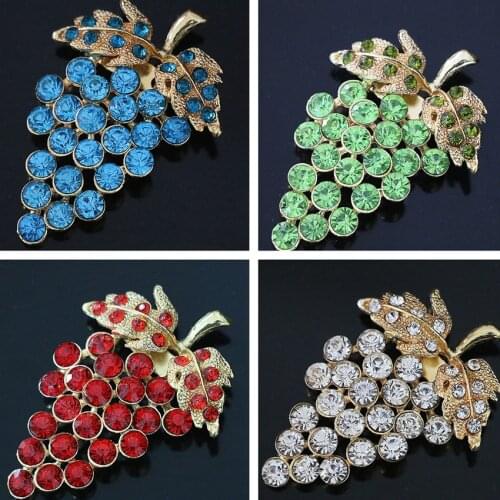 Fashion Bohemia grape brooch for women 38*55mm gold-color 7 colors semi-precious crystal leaf weddings pins jewelry B1229