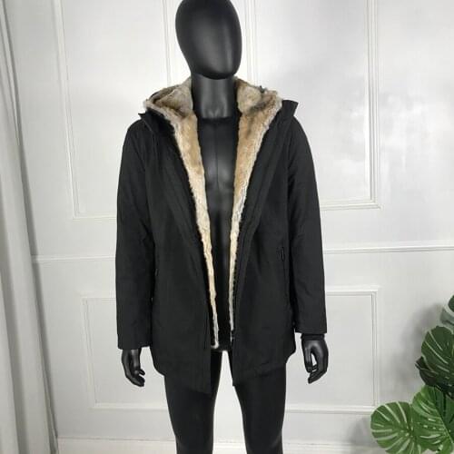 Jacket Men Parka 100% Natural Rabbit Fur Lined Coat Windproof Outwear High Quality Business Casual