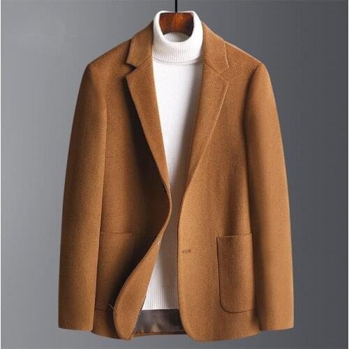 Casual Suit Woolen Coat Men 2021 Autumn Winter Thick Woolen Suit Fashion Slim Suit Collar Button Khaki Real Wool Jacket