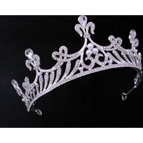 New Silver Color Crystal Pearls Tiaras and Crowns Headbands for Women Bride Noiva Wedding Hair Jewelry Accessories FORSEVEN