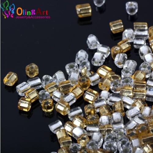 OlingArt AAA Gold and silver color 3x4mm Square-shape glass seed beads 45g Tube Spacer diy Bracelet necklace jewelry making