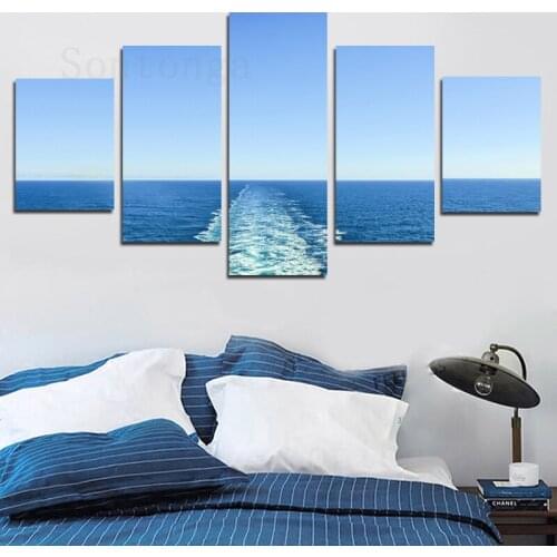 Landscape Blue Sea Art Canvas Painting Wall Sticker Poster Light Luxury Decorative Painting Simple Style Modern