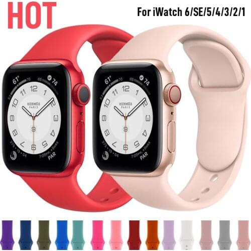 Soft Silicone Band for Apple Watch Series 6 5 4 3 2 SE 38MM 42MM Rubber Watchband Strap for iWatch 6/5/4 40MM 44MM Watch Strap