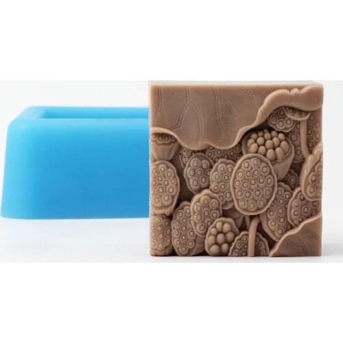 Silicone Soap Mold Square with Lotus Pattern for Handmade Mould