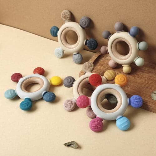 TYRY.HU Wooden Teether Baby Ring Brush Teething Toys Rudder Teether Pacifier Pendant For Newborn Teething Toys Baby Gifts