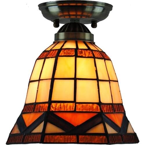 Modern Retro Tiffany Mini Hexagon Hanging Light Vintage Stained Glass Shade Ceiling Lamp For Corridor Balcony Porch Fixture C275