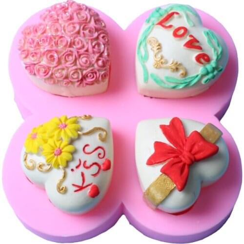 Wedding Rose Flower Heart Love Silicone Mold Cake Fondant Gumpaste Chocolate Candy Mold for Sugarcraft Cupcake Decorating Tool
