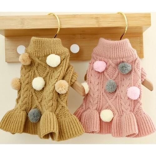 Warm Pet Dogs Sweater Dress Autumn Winter Pet Knitted Skirt Clothes for Small Medium Dogs Pet Wedding Party Dressing Up Outfits