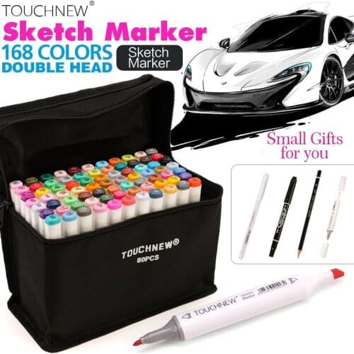 TOUCHNEW 30/40/60/80Color Art Marker Set Dual Tips Alcohol Based Markers for Artisr Drawing Design Marker Pen Supplies