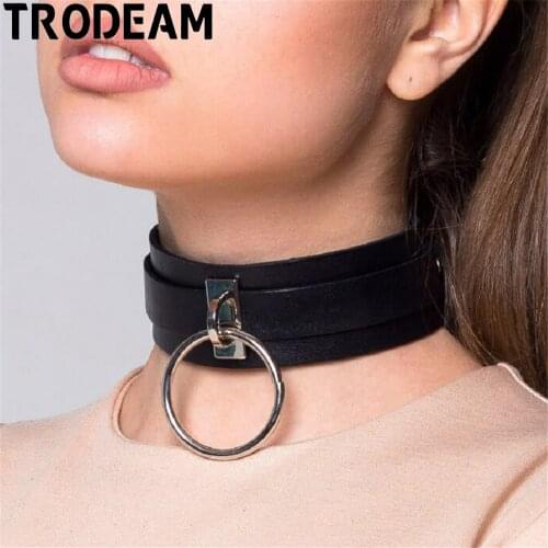 TRODEAM PU Leather Collar Adjustable Wide Neck Strap Belts Bdsm Bondage Sexy Restraints Cage Fetish Choker Harness Suspenders