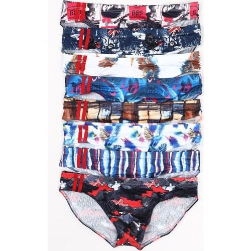 4PCS/Lots Mens Briefs Mesh Breathable Seamless Underwear Printed Sexy Ice Silk Panties Calzoncillo Hombre Slip Quick Dry Bikini