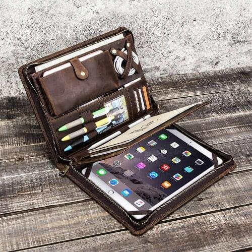 Vintage casual genuine leather ipad case for ipad pro 11 inch 2020 Retro Multifunction ipad Sleeve Pouch zipper Tablets estuche