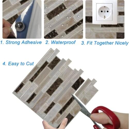 Peel and Stick 3D Tiles Backsplash Waterproof Self Adhesive Mosaic Wallpaper for Kitchen Bathroom - 5 Sheet Pack