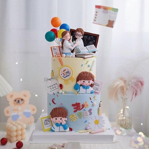 Graduation Student Party Teachers Day Baking Cake Decoration Soft Pottery Teacher Cute Men Women Baby Birthday Cupcake Supplies