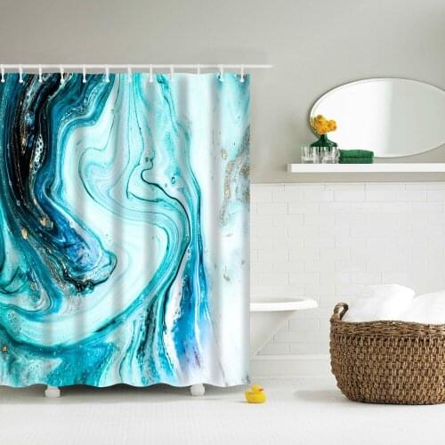 Shower Curtain Set with Hooks Marble Pattern Blue Teal Oil Flows Movement Bathroom Decor Mildew Resistant Fabric Shower Curtain