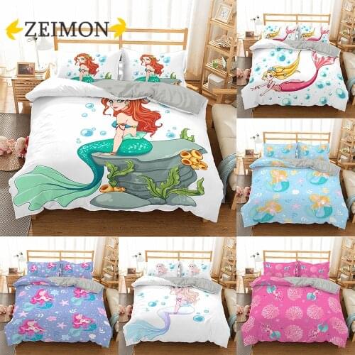 ZEIMON Cartoon Mermaid Bedding Set Polyester Adult/kids Girl Duvet Cover Quilt Cover Pillowcase Students Bed cover Set