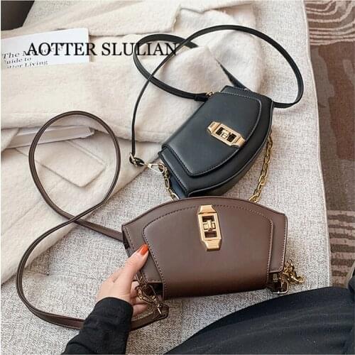 Women Vintage Saddle Bag High Quality PU Leather Messager Bag Fashion Chain Design 2021 ins Style Shoulder Handbag Crossbody Bag